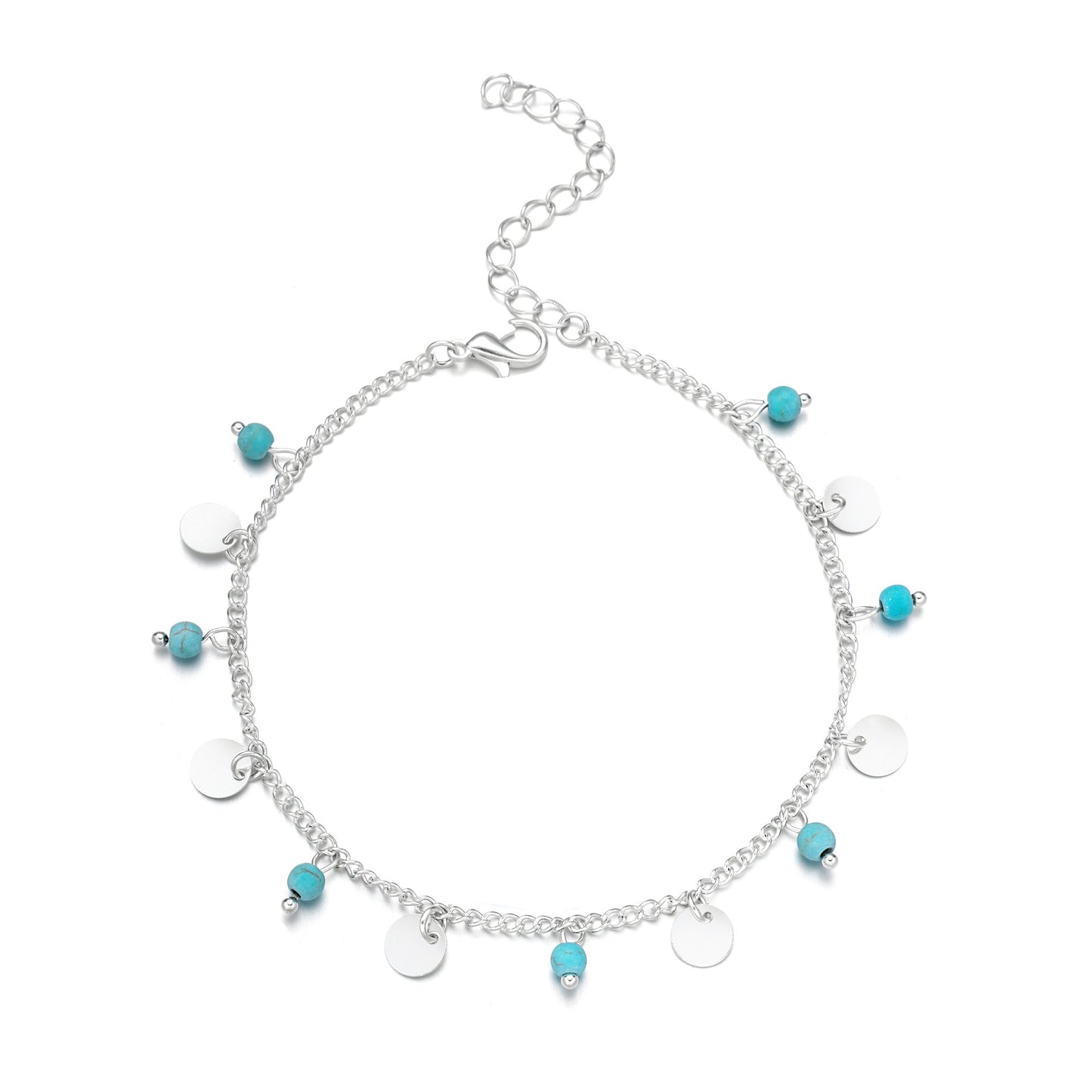 Minimalist Geometric Turquoise Bead and Sequin Anklet for Women Alloy Summer Anklet