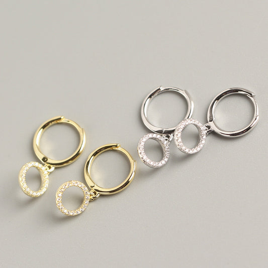 Pendientes de aro minimalistas de plata de ley 925 con incrustaciones de diamantes de imitación redondos geométricos para mujer
