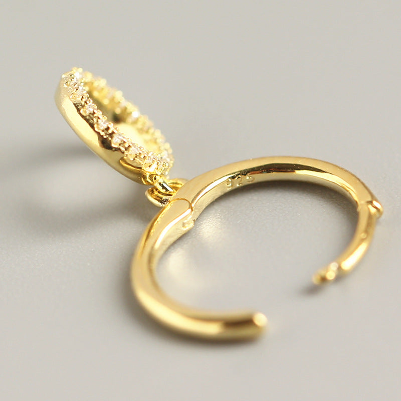 Orecchini a cerchio minimalisti da donna in argento sterling 925 con intarsio rotondo geometrico di strass