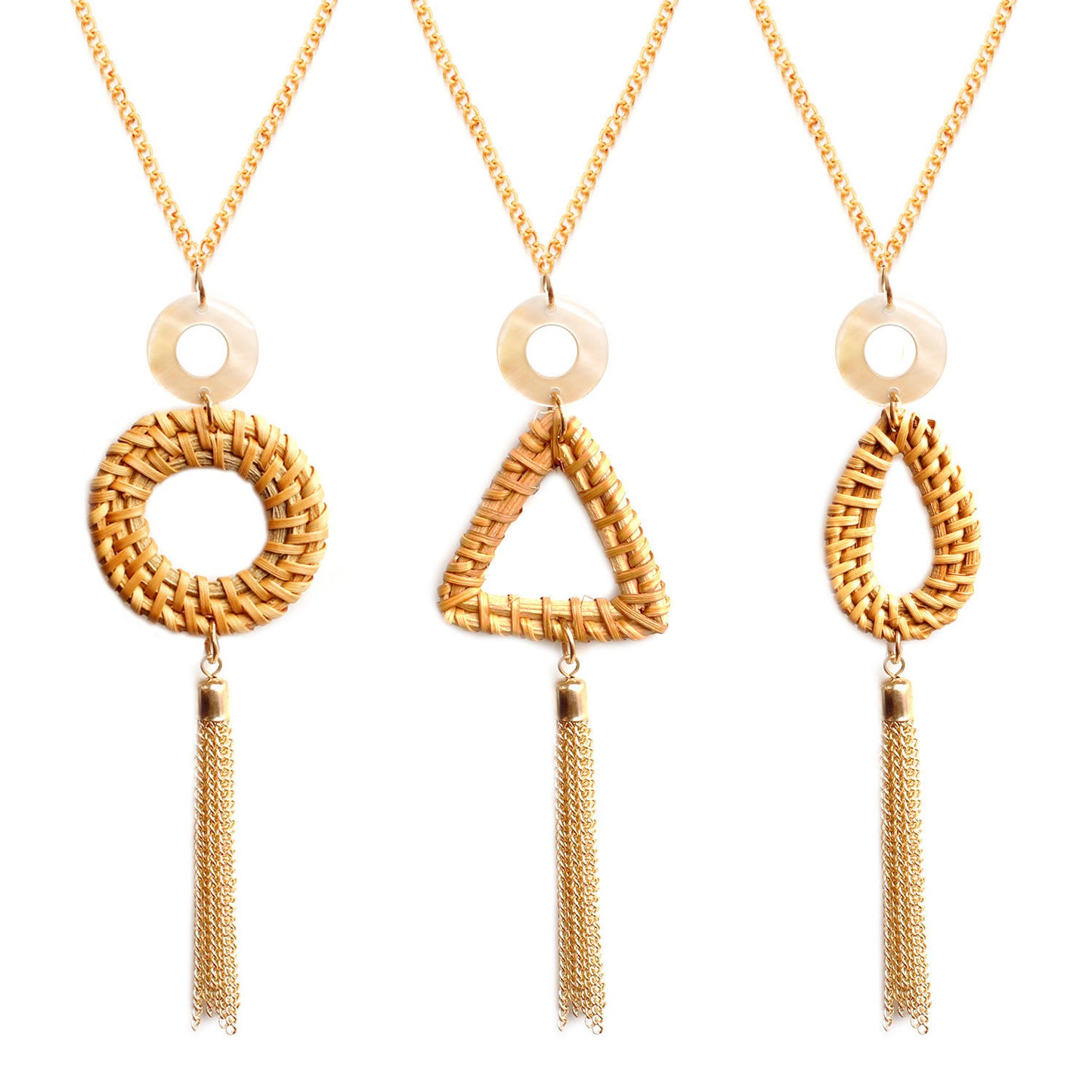 Woven Willow Pendant Necklace for Women Geometric Alloy Cross Chain Sweater Necklace