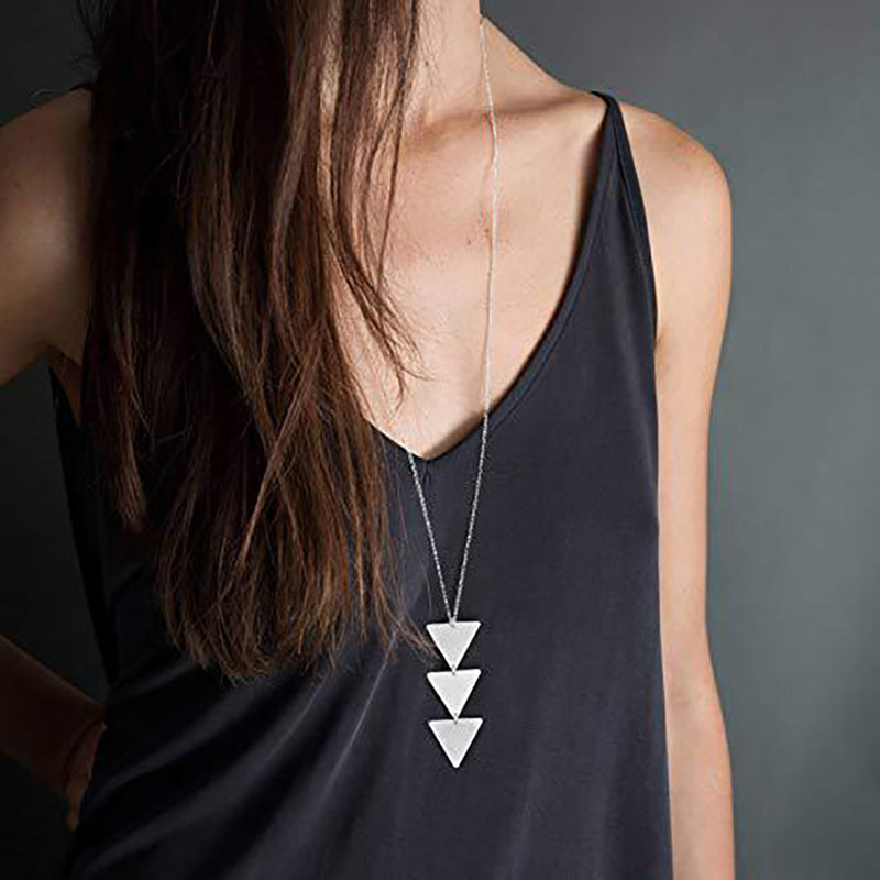 Minimalist Fashion Alloy Triangle Pendant Necklace for Women Cross Chain
