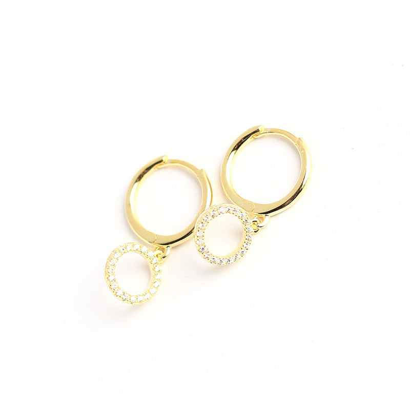 Orecchini a cerchio minimalisti da donna in argento sterling 925 con intarsio rotondo geometrico di strass