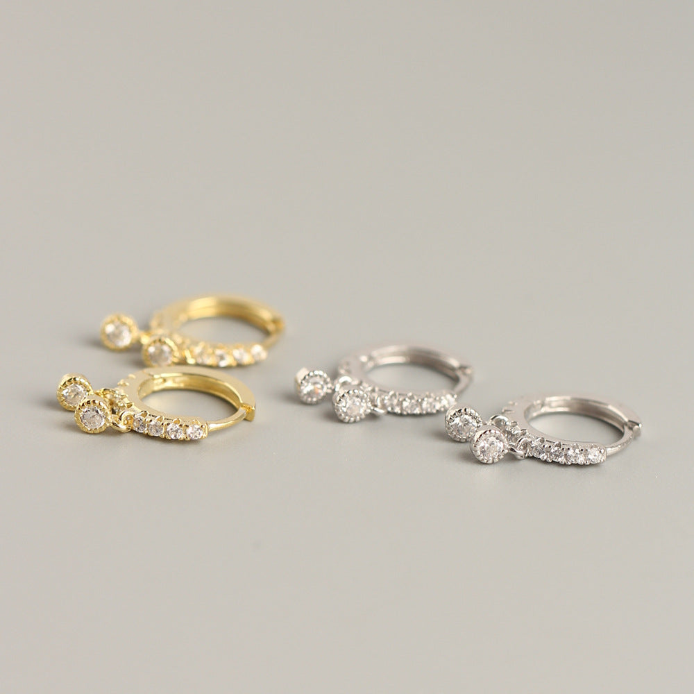 Orecchini a cerchio a goccia minimalisti in argento sterling 925 con intarsi di strass e design geometrico