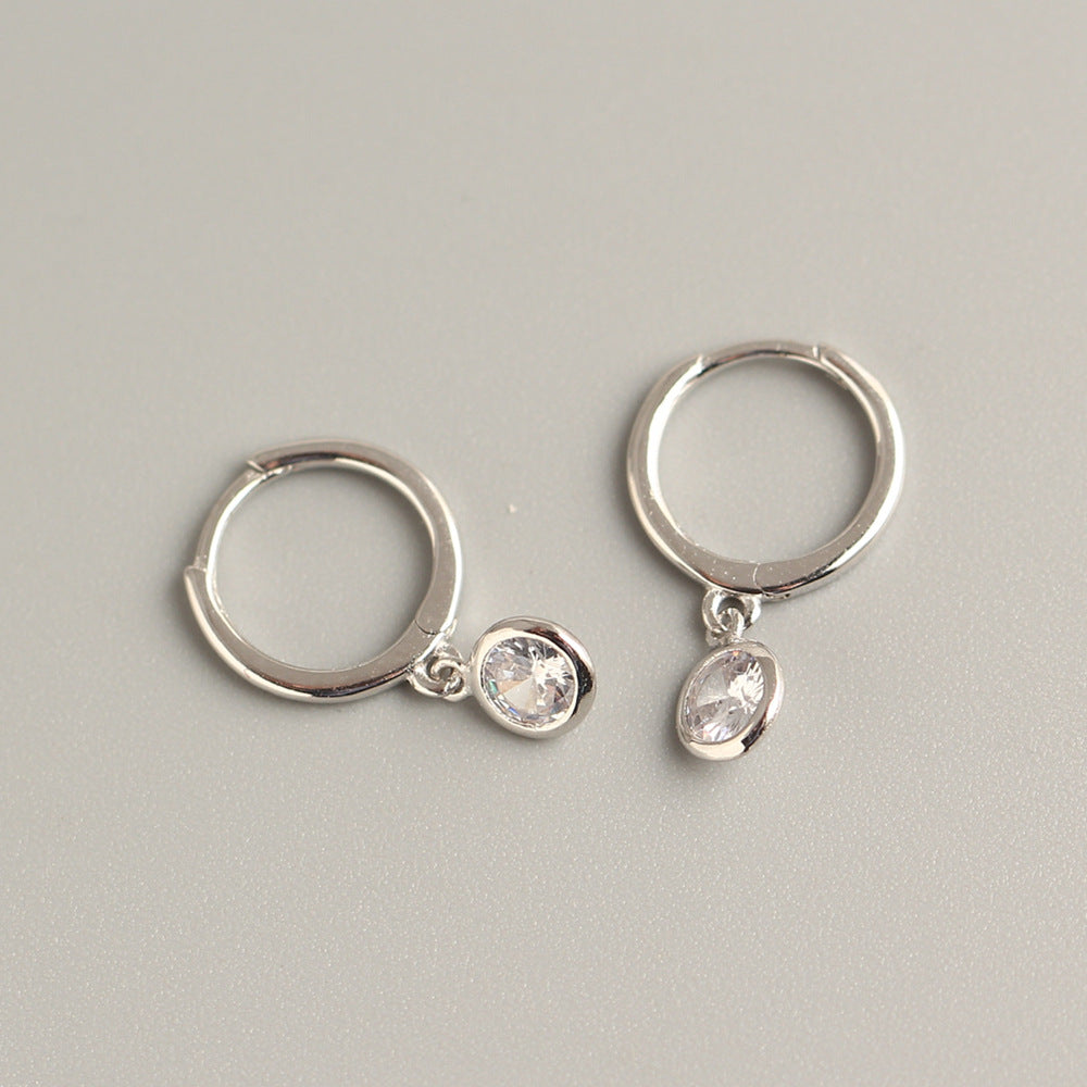 Minimalist 925 Sterling Silver Round Teardrop Inlaid Cubic Zirconia Hoop Earrings for Women
