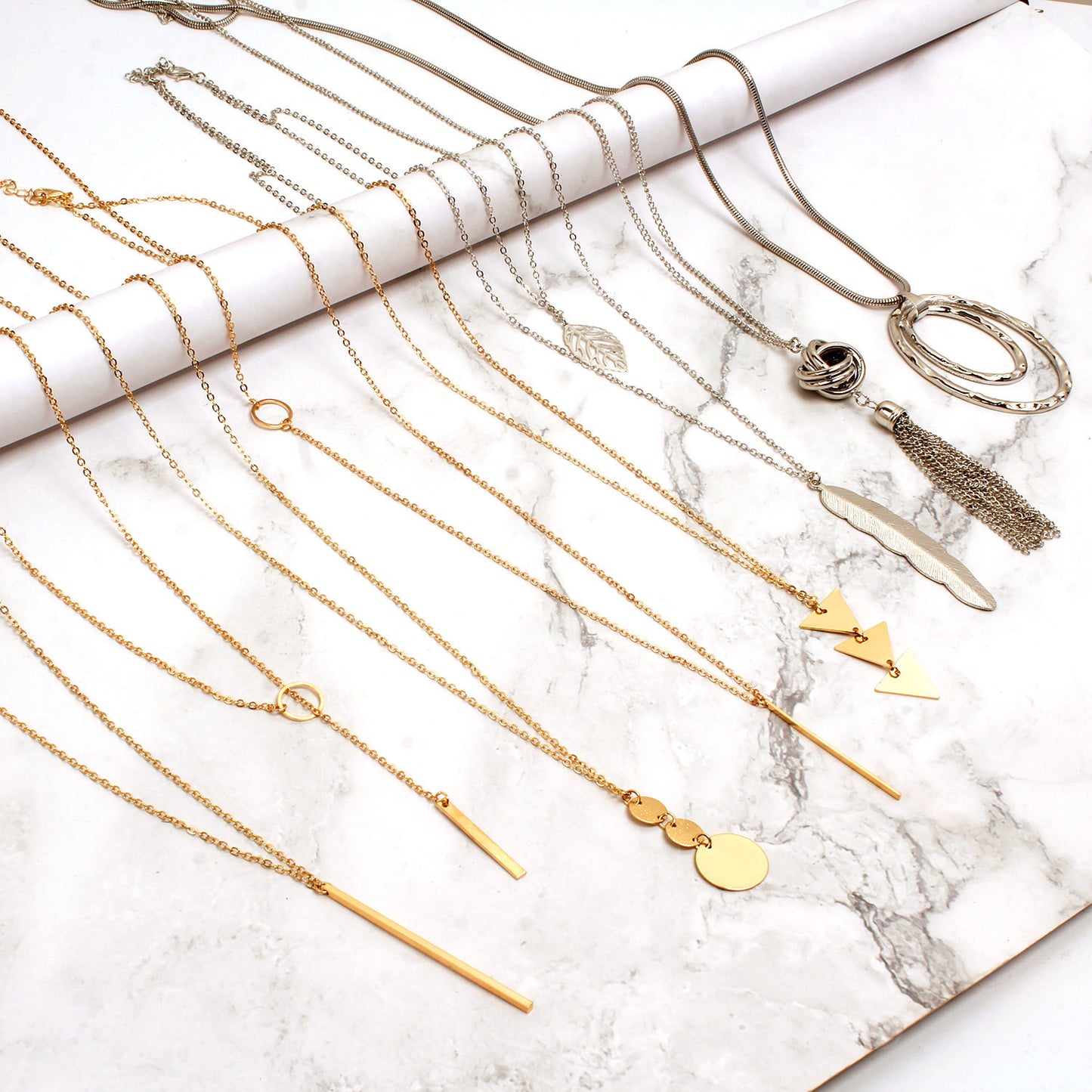Fashion Geometric Alloy Plated Cross Chain Necklace Set for Women