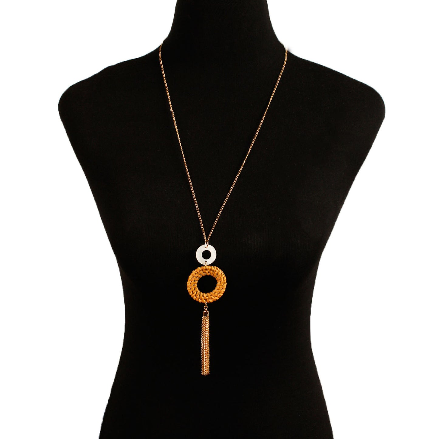 Woven Willow Pendant Necklace for Women Geometric Alloy Cross Chain Sweater Necklace