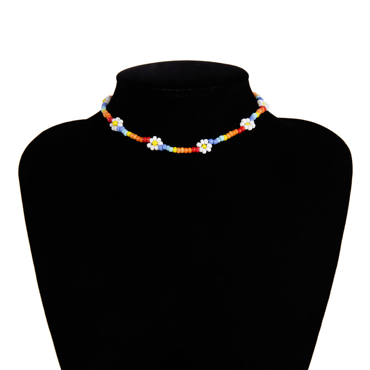 Bohemian Geometric Floral Beaded Ball Chain Necklace