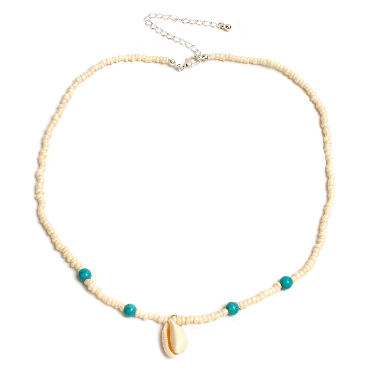Natural Fresh Sweet Plated Shell Necklace with Turquoise and White Beads Animal Zodiac Pendant for Women