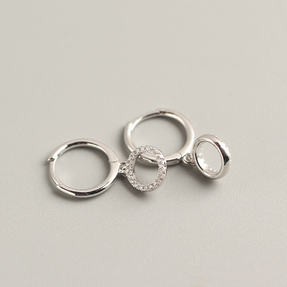 Orecchini a cerchio minimalisti da donna in argento sterling 925 con intarsio rotondo geometrico di strass