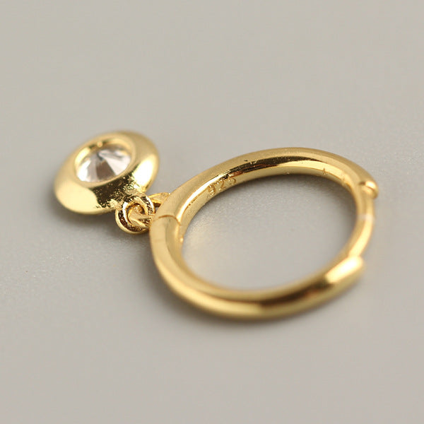Minimalist 925 Sterling Silver Round Teardrop Inlaid Cubic Zirconia Hoop Earrings for Women
