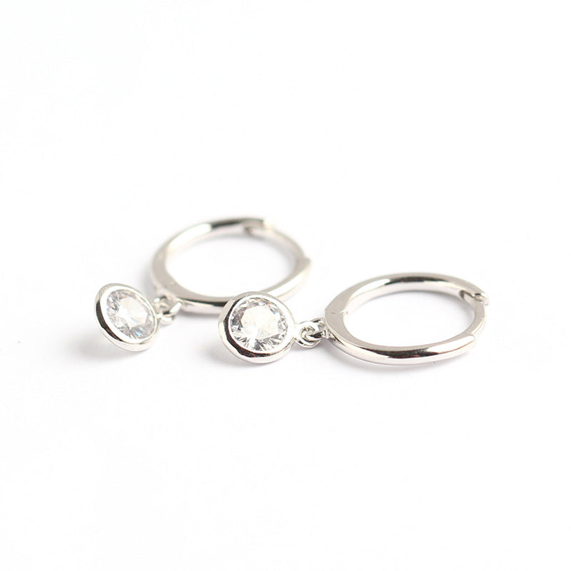 Minimalist 925 Sterling Silver Round Teardrop Inlaid Cubic Zirconia Hoop Earrings for Women