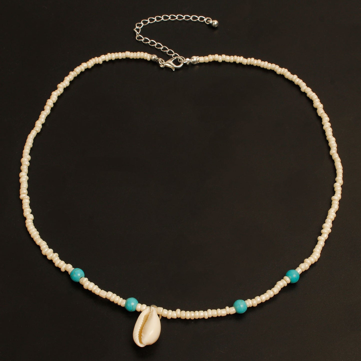 Natural Fresh Sweet Plated Shell Necklace with Turquoise and White Beads Animal Zodiac Pendant for Women