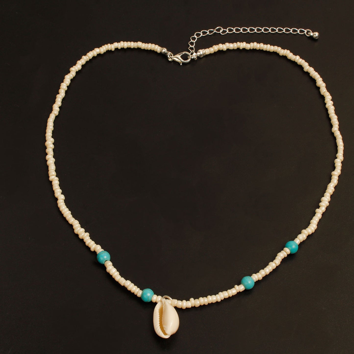 Natural Fresh Sweet Plated Shell Necklace with Turquoise and White Beads Animal Zodiac Pendant for Women