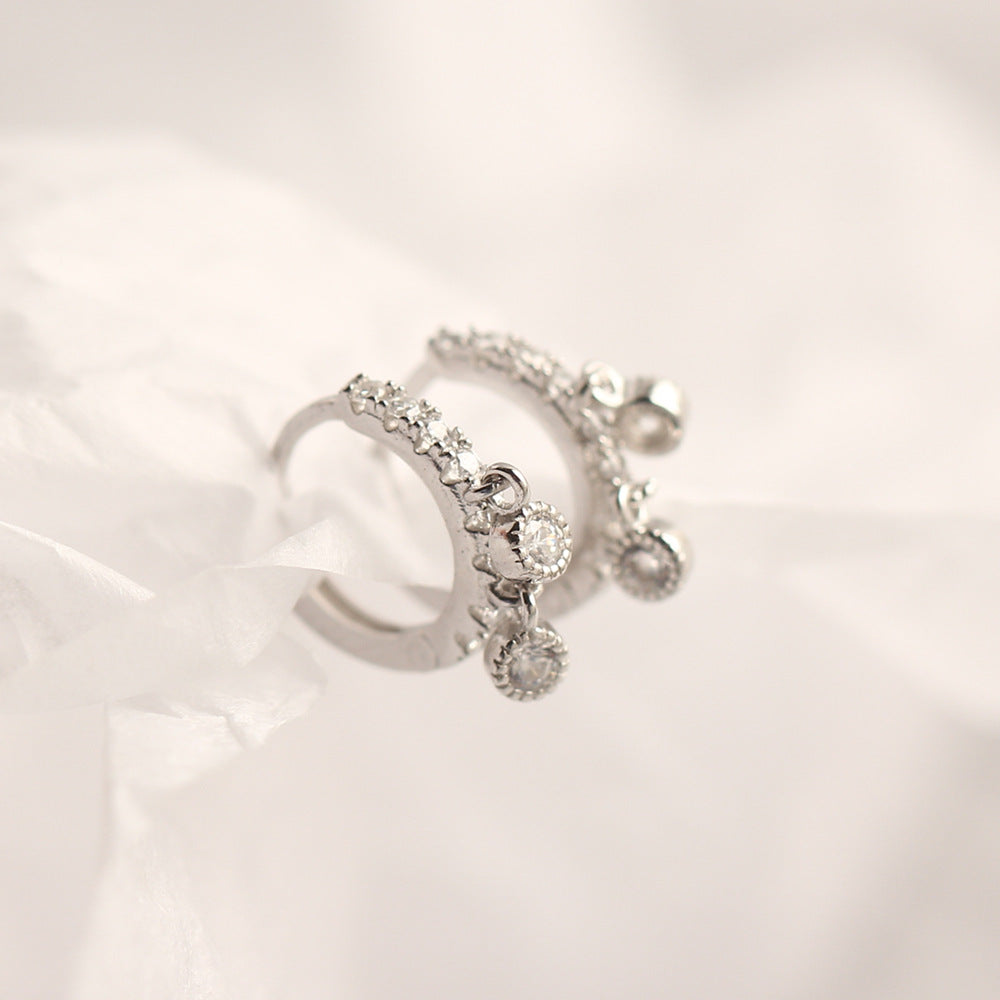 Orecchini a cerchio a goccia minimalisti in argento sterling 925 con intarsi di strass e design geometrico