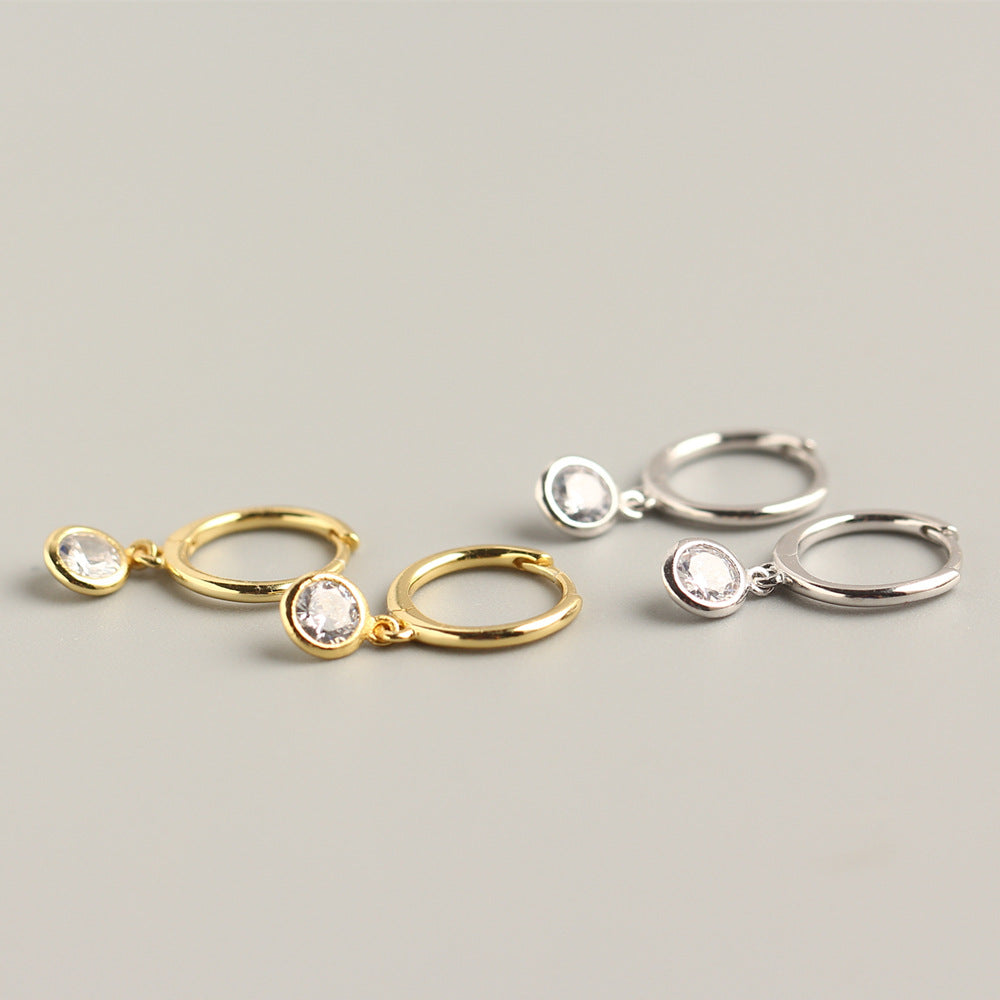 Minimalist 925 Sterling Silver Round Teardrop Inlaid Cubic Zirconia Hoop Earrings for Women