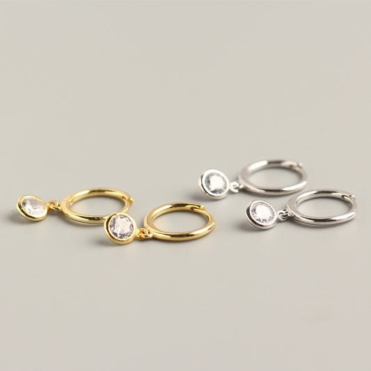 Minimalist 925 Sterling Silver Round Teardrop Inlaid Cubic Zirconia Hoop Earrings for Women