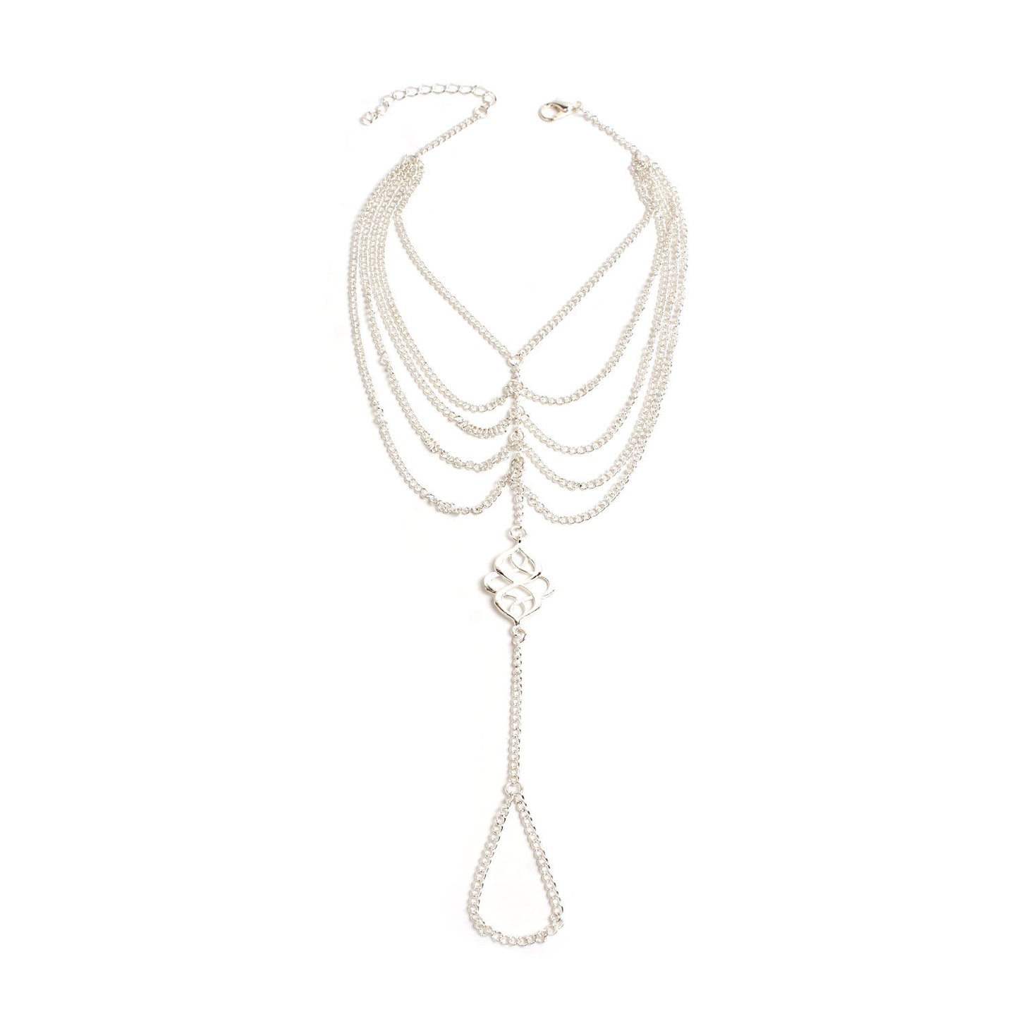 Vintage Hollowed Auspicious Water Drop Shaped Alloy Multi-Layer Tassel Toe Ring Chain
