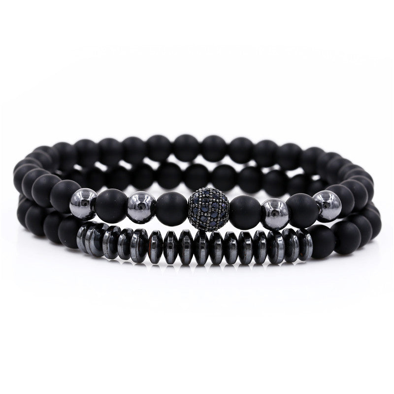 Geometric Round Matte Brass Bracelet Set with Micro-Set Rhinestones for Unisex