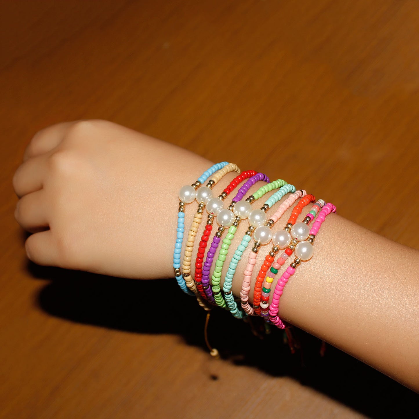 Hand-threaded Colorful Seed Bead and Pearl Bracelet for Women Geometric Minimalist Fashion Bracelet