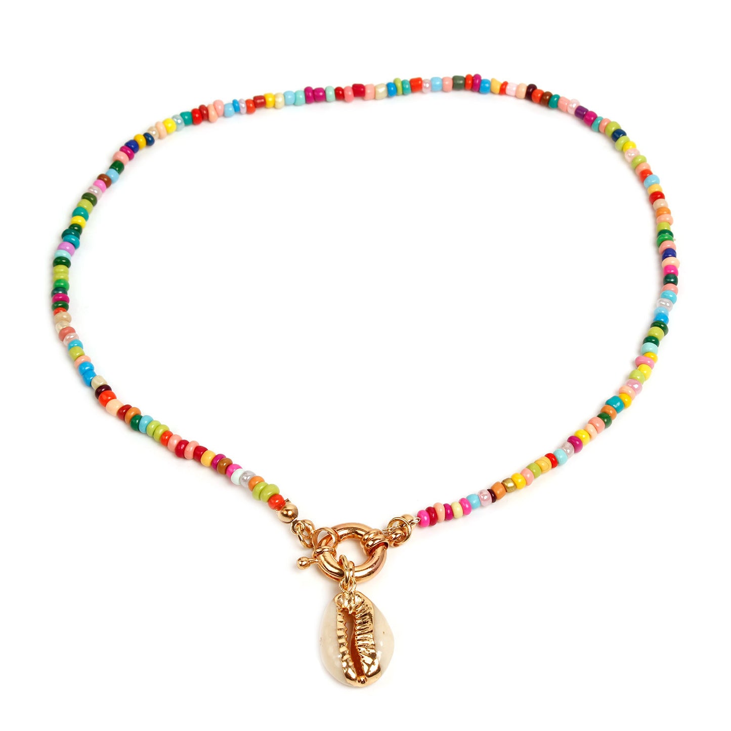 Handmade Cord Necklace with Seed Beads and Shell Pendant Anchor Design Women's Fashion Jewelry