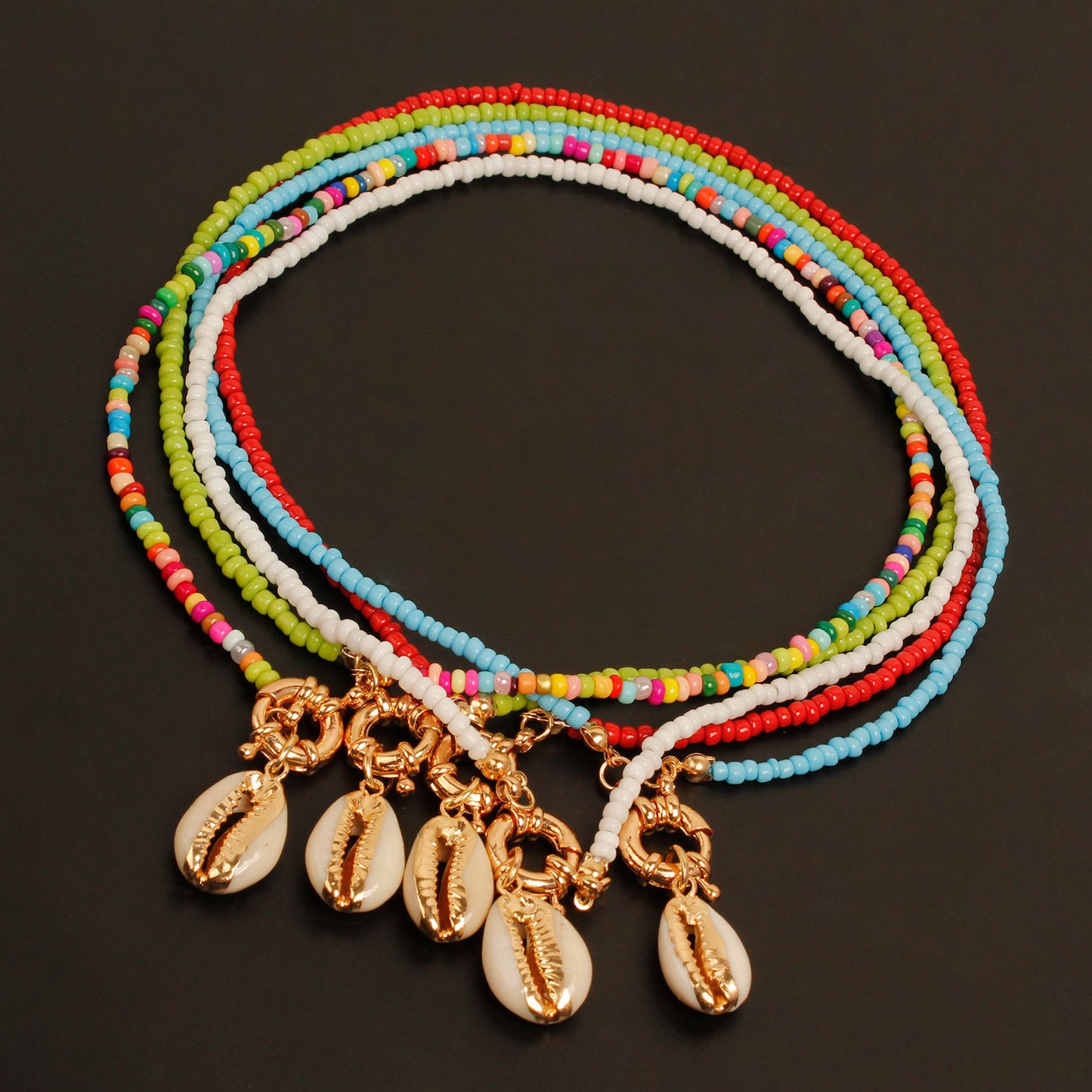 Handmade Cord Necklace with Seed Beads and Shell Pendant Anchor Design Women's Fashion Jewelry