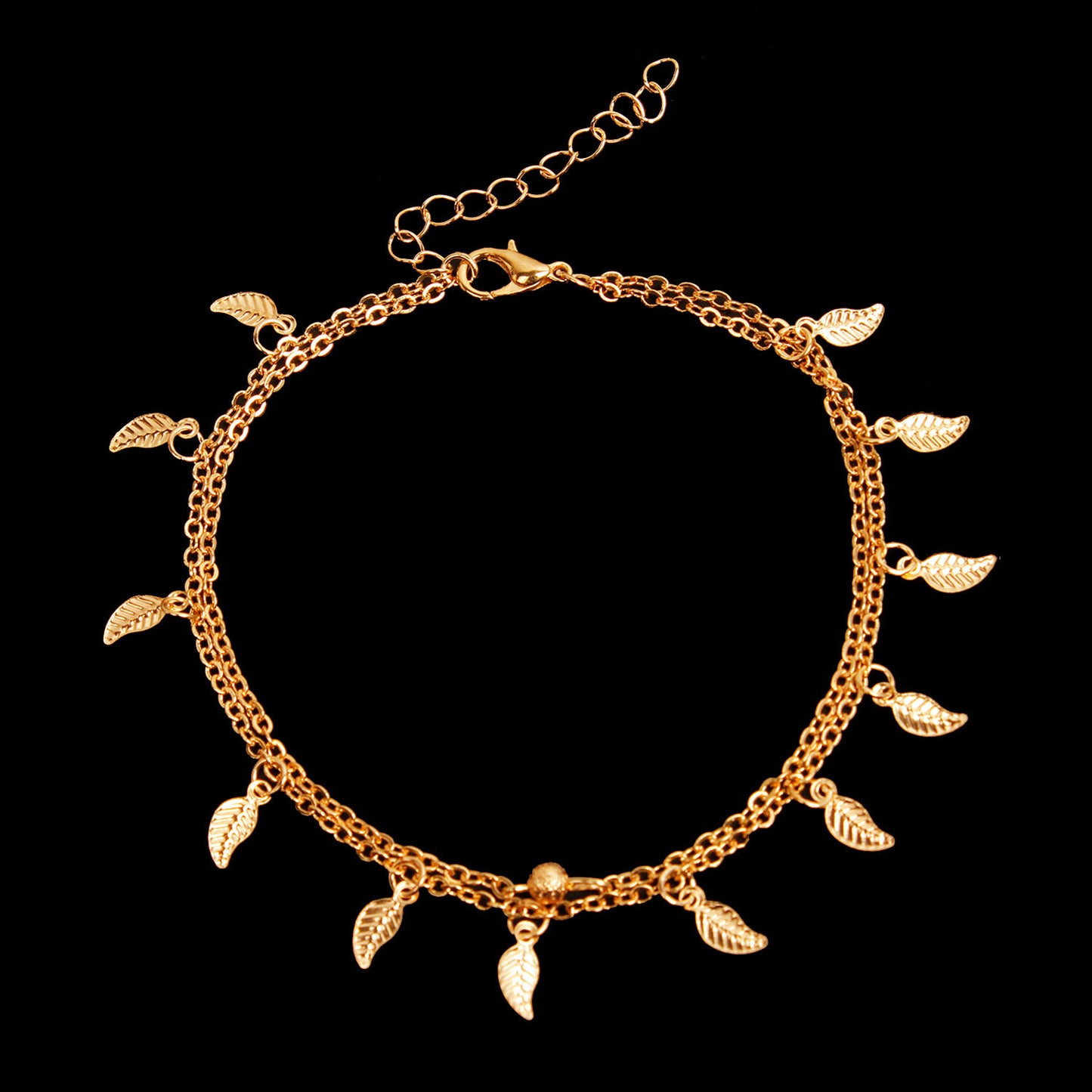Minimalist Double Layer Anklet with Leaf Charm and Tassel Detail for Women Western Style Foot Jewelry