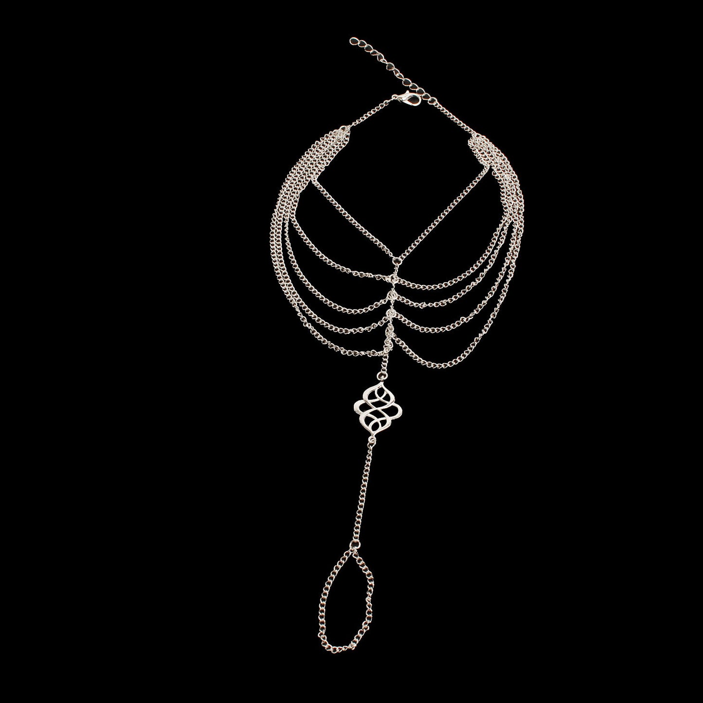 Vintage Hollowed Auspicious Water Drop Shaped Alloy Multi-Layer Tassel Toe Ring Chain