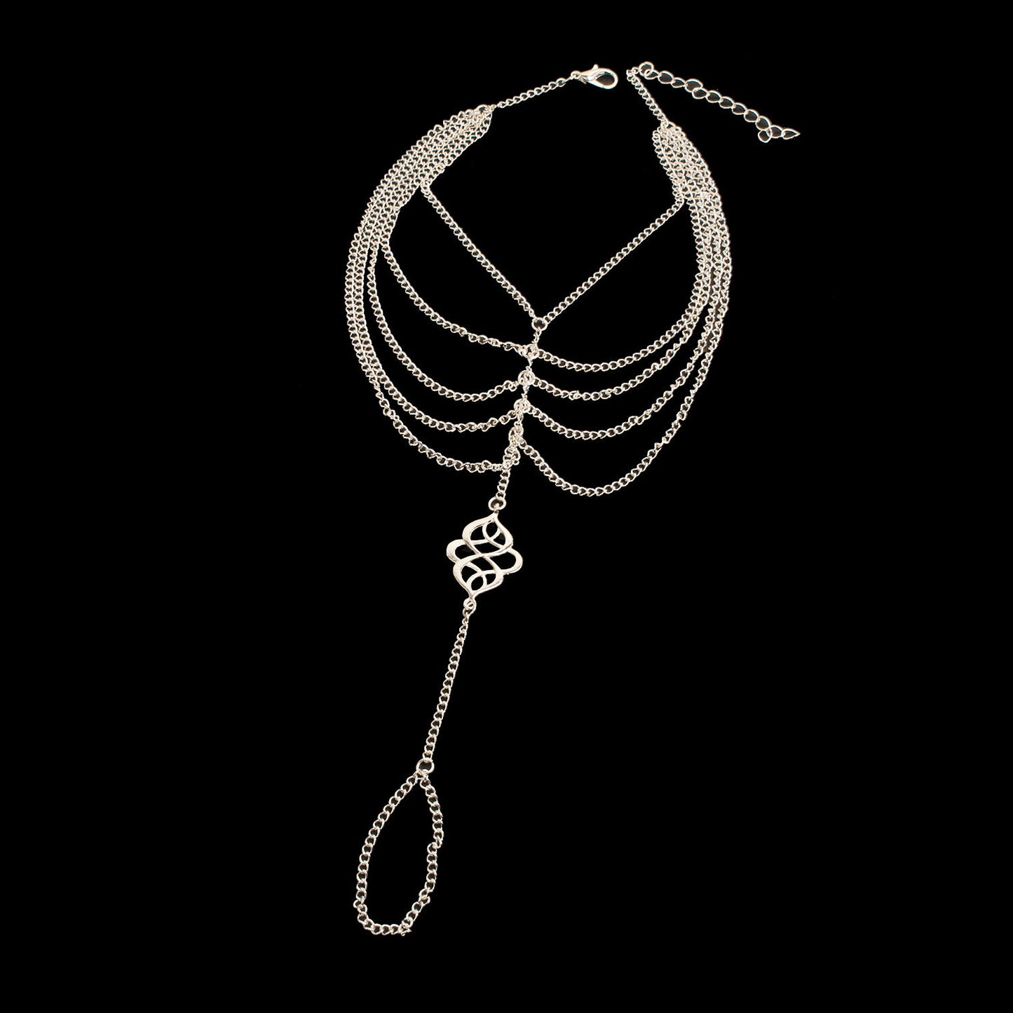 Vintage Hollowed Auspicious Water Drop Shaped Alloy Multi-Layer Tassel Toe Ring Chain