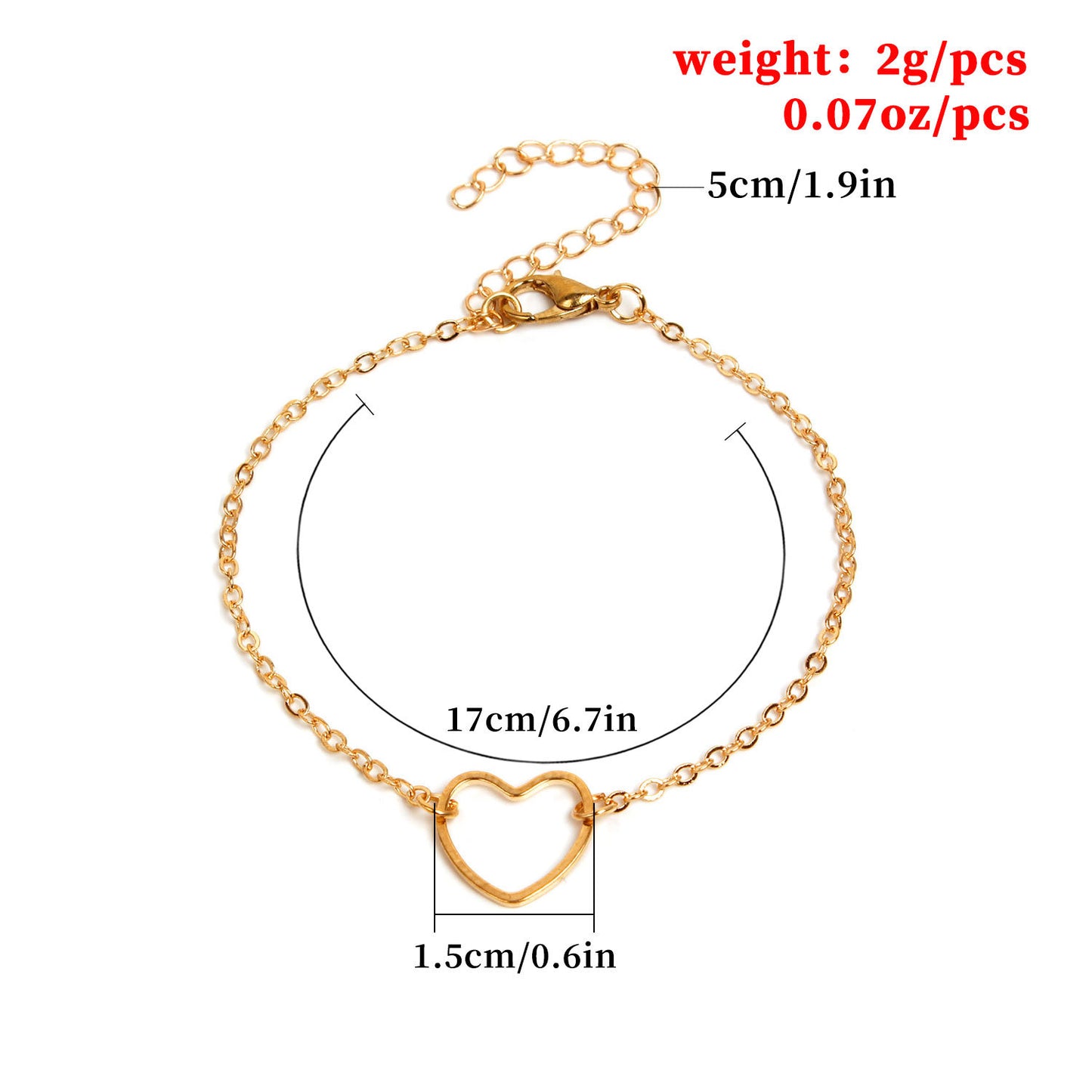 Pulsera de aleación con forma de corazón minimalista para mujer, joyería de moda