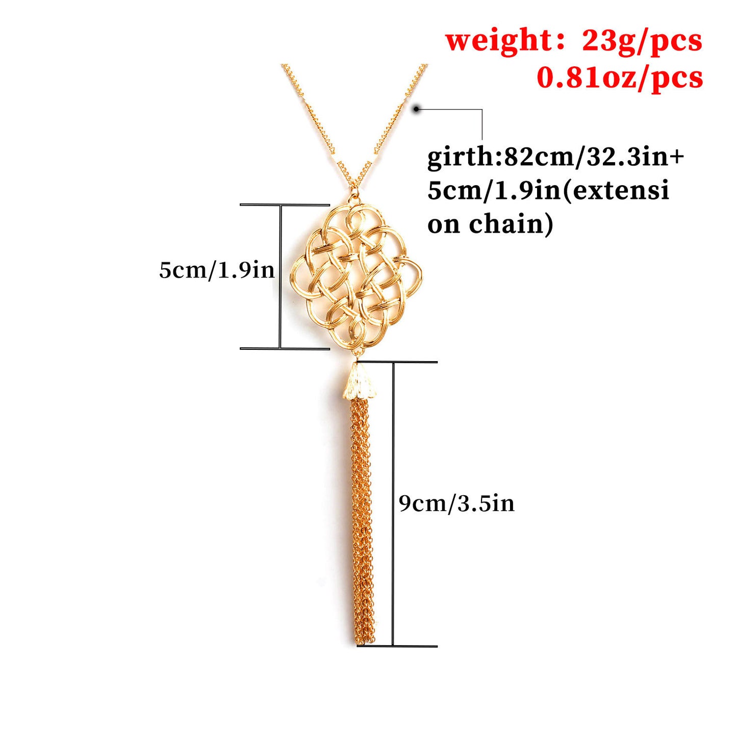 Bohemian Long Celtic Knot Pendant Necklace for Women Alloy Geometric Cross Chain Sweater Necklace