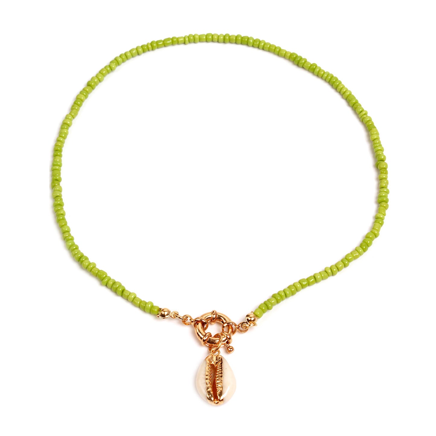Handmade Cord Necklace with Seed Beads and Shell Pendant Anchor Design Women's Fashion Jewelry
