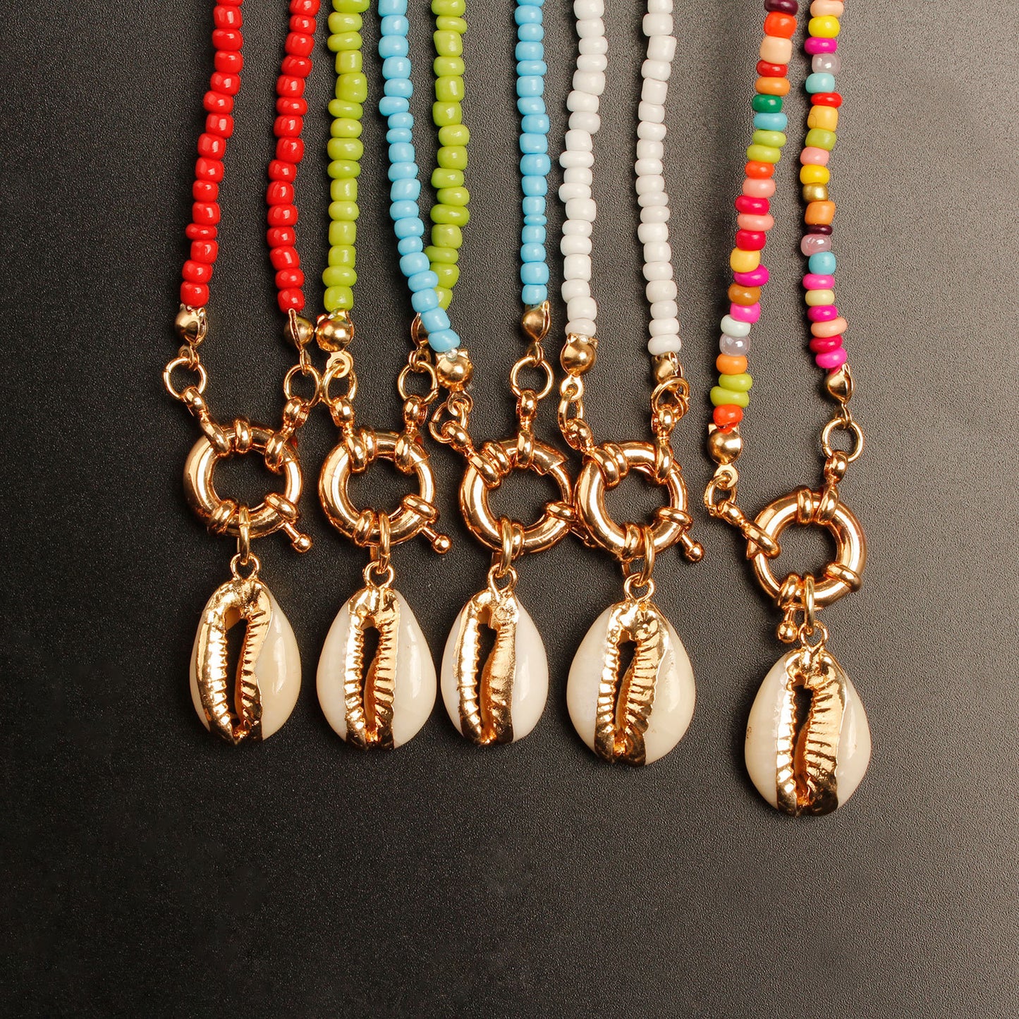 Handmade Cord Necklace with Seed Beads and Shell Pendant Anchor Design Women's Fashion Jewelry
