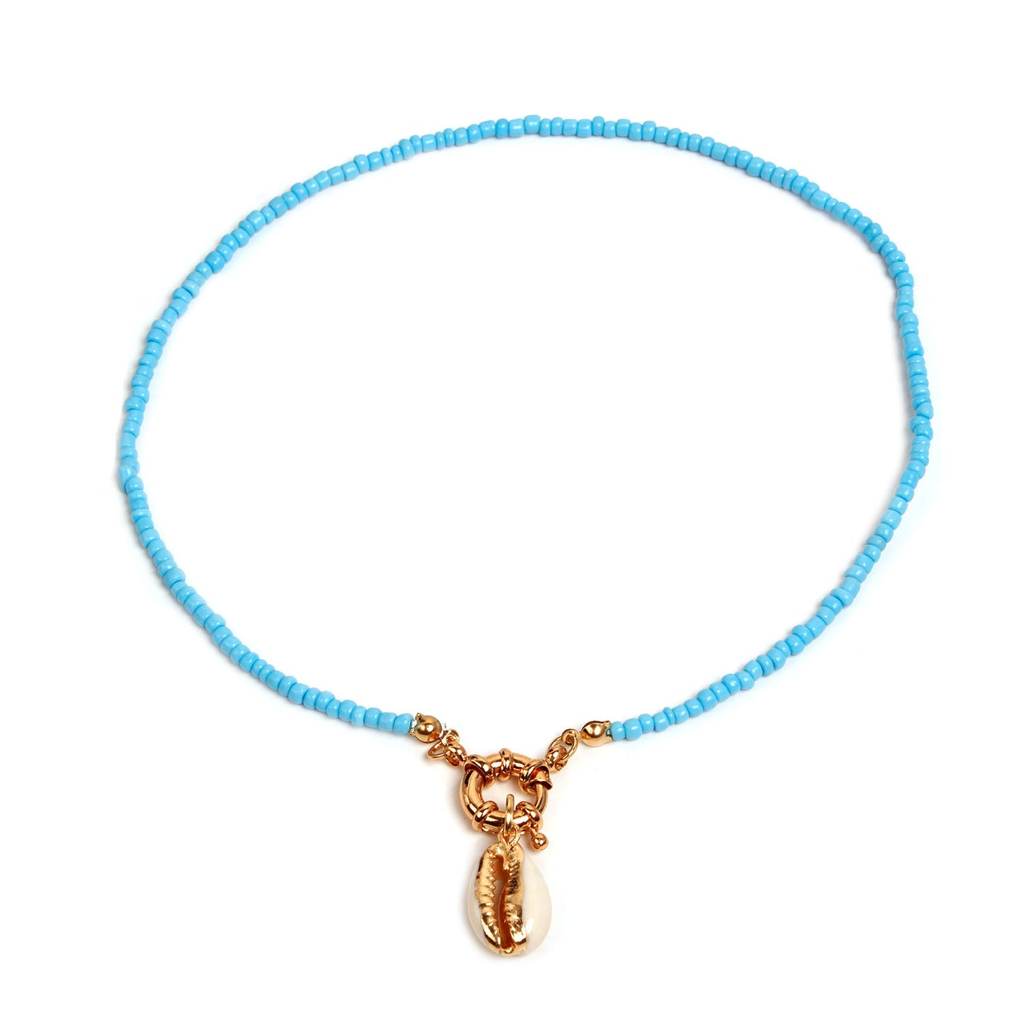 Handmade Cord Necklace with Seed Beads and Shell Pendant Anchor Design Women's Fashion Jewelry