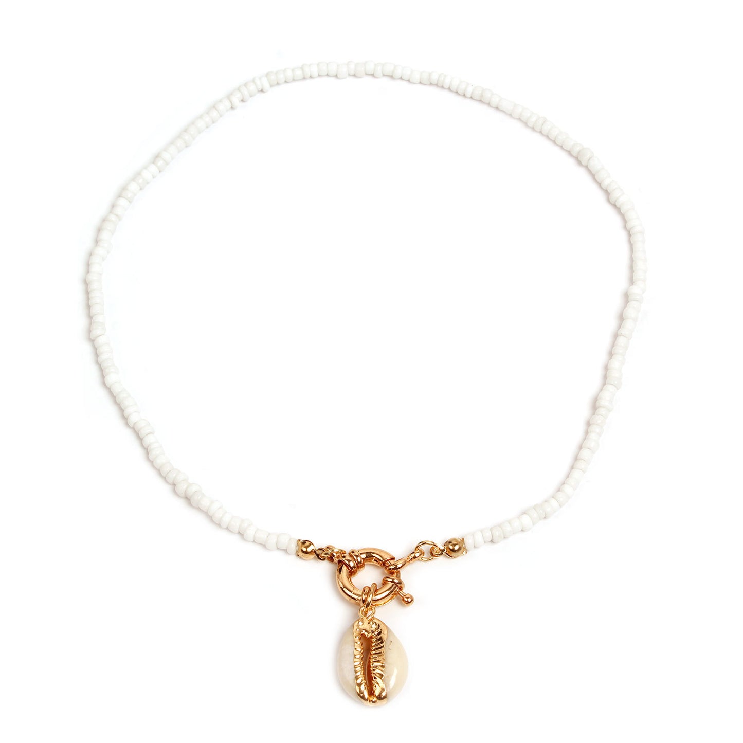 Handmade Cord Necklace with Seed Beads and Shell Pendant Anchor Design Women's Fashion Jewelry