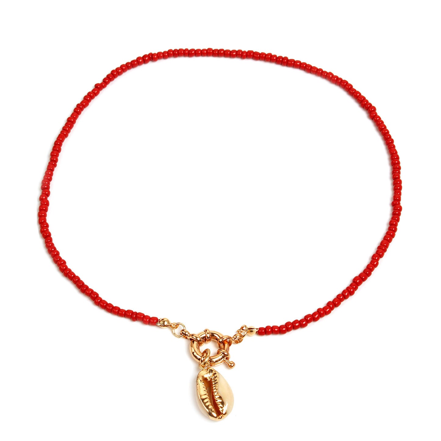 Handmade Cord Necklace with Seed Beads and Shell Pendant Anchor Design Women's Fashion Jewelry