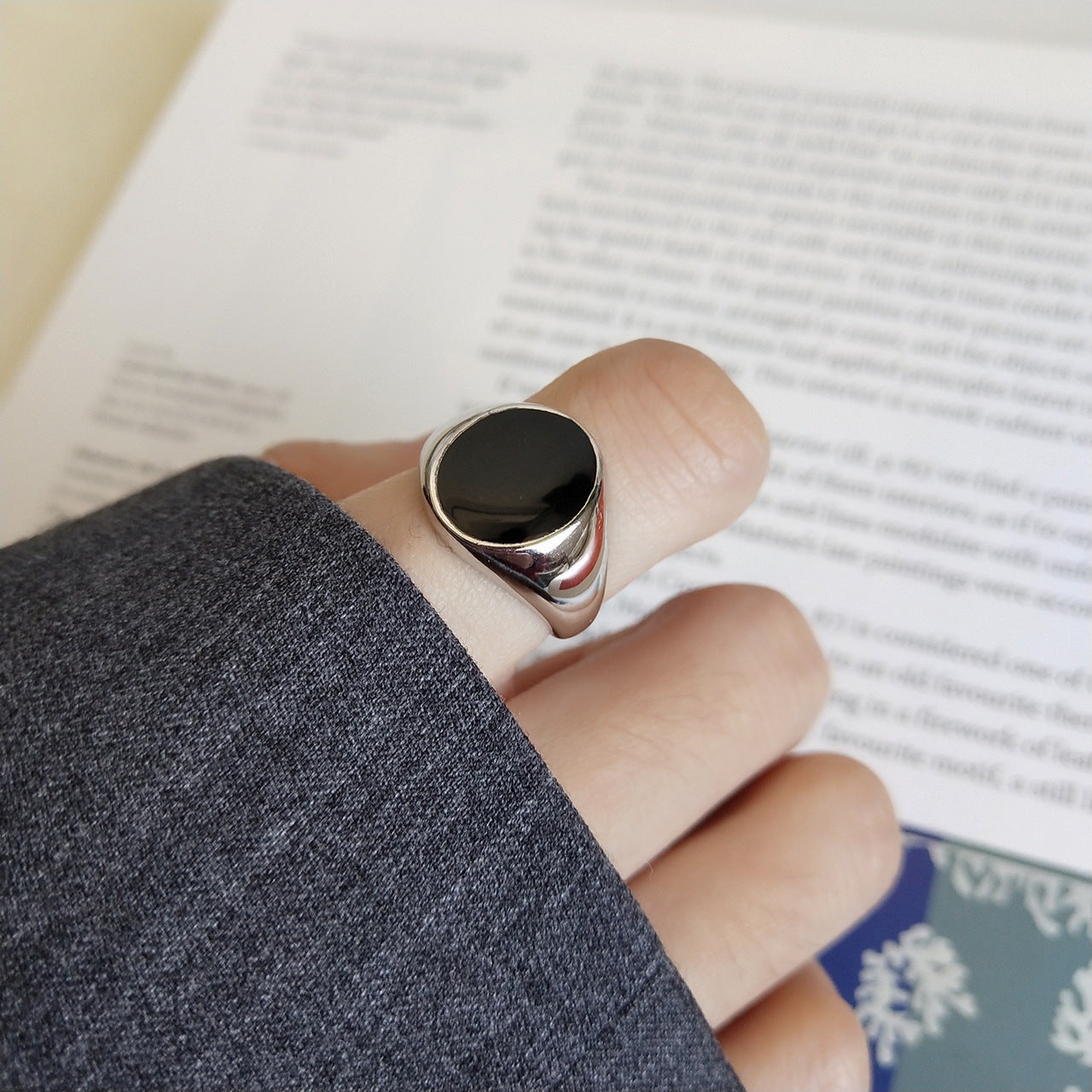 Vintage Minimalist 925 Sterling Silver Polished Drip Oil Oval Open Ring for Women