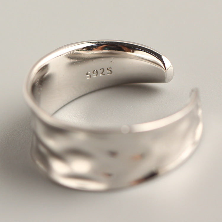 Anello minimalista da donna in argento sterling 925 lucido a fascia larga con forme geometriche