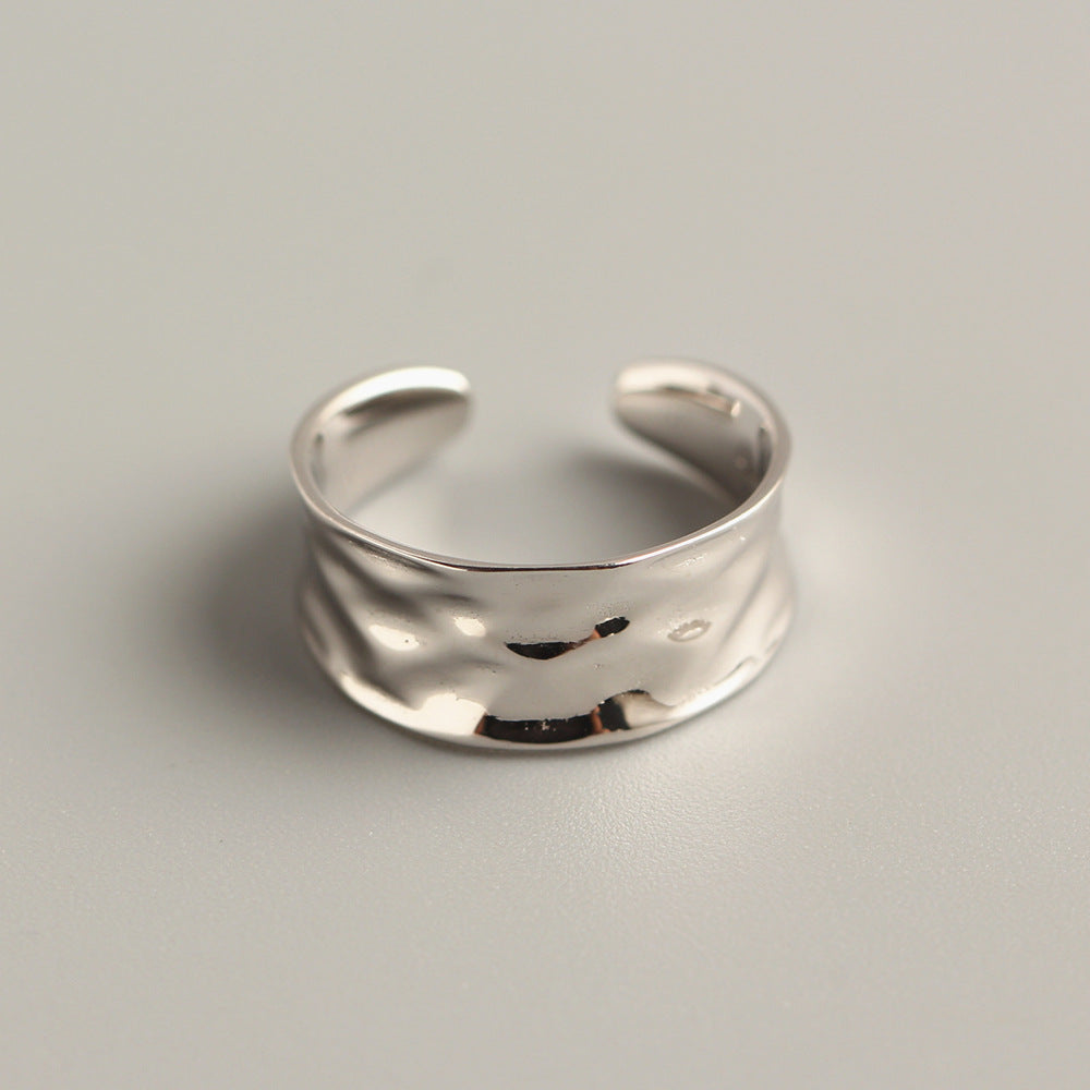 Anello minimalista da donna in argento sterling 925 lucido a fascia larga con forme geometriche