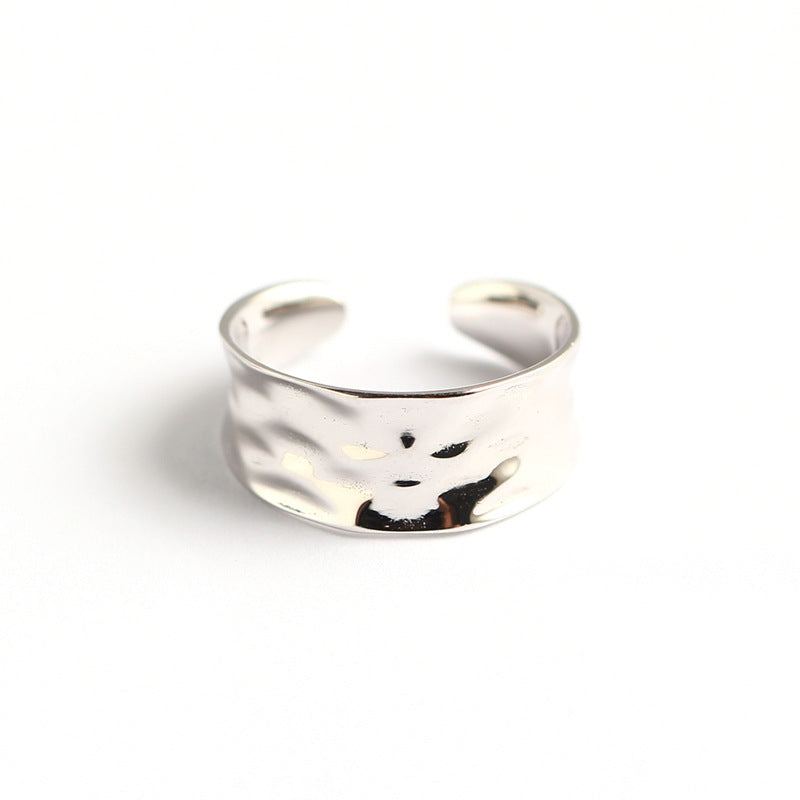 Anello minimalista da donna in argento sterling 925 lucido a fascia larga con forme geometriche