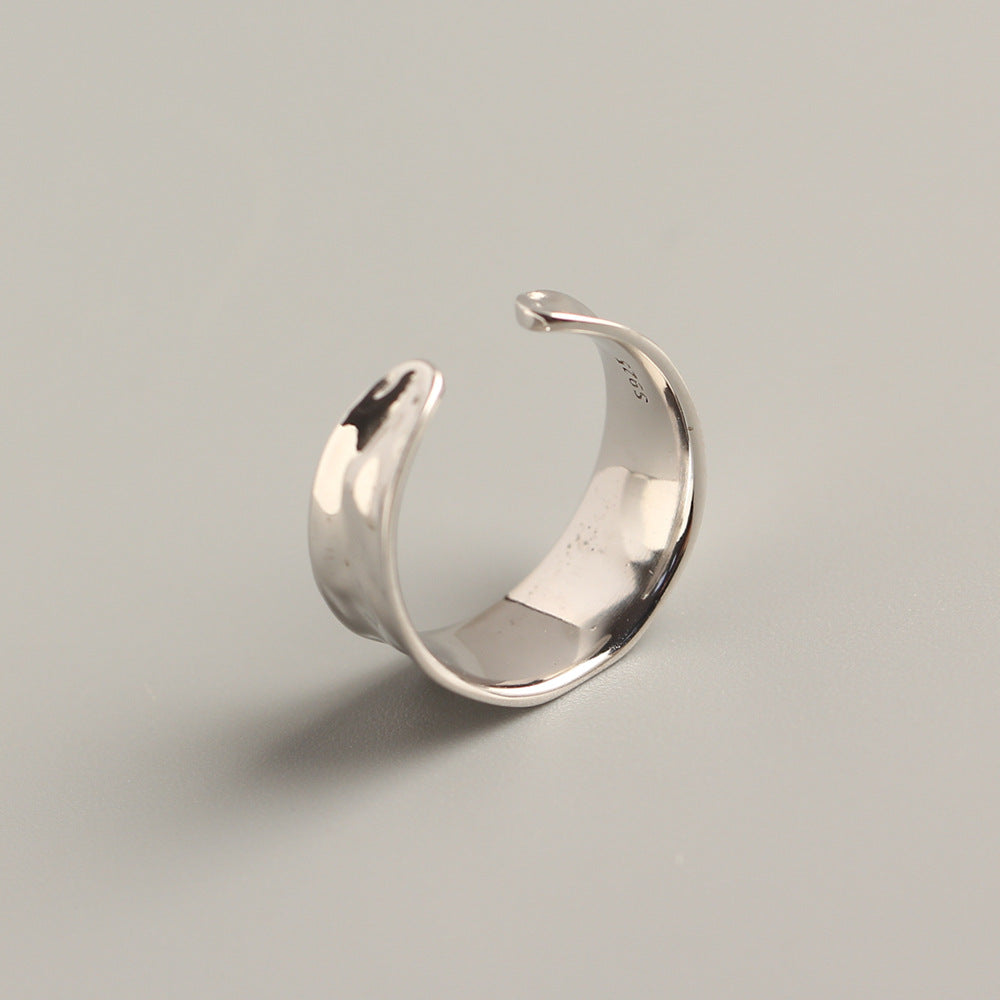 Anello minimalista da donna in argento sterling 925 lucido a fascia larga con forme geometriche