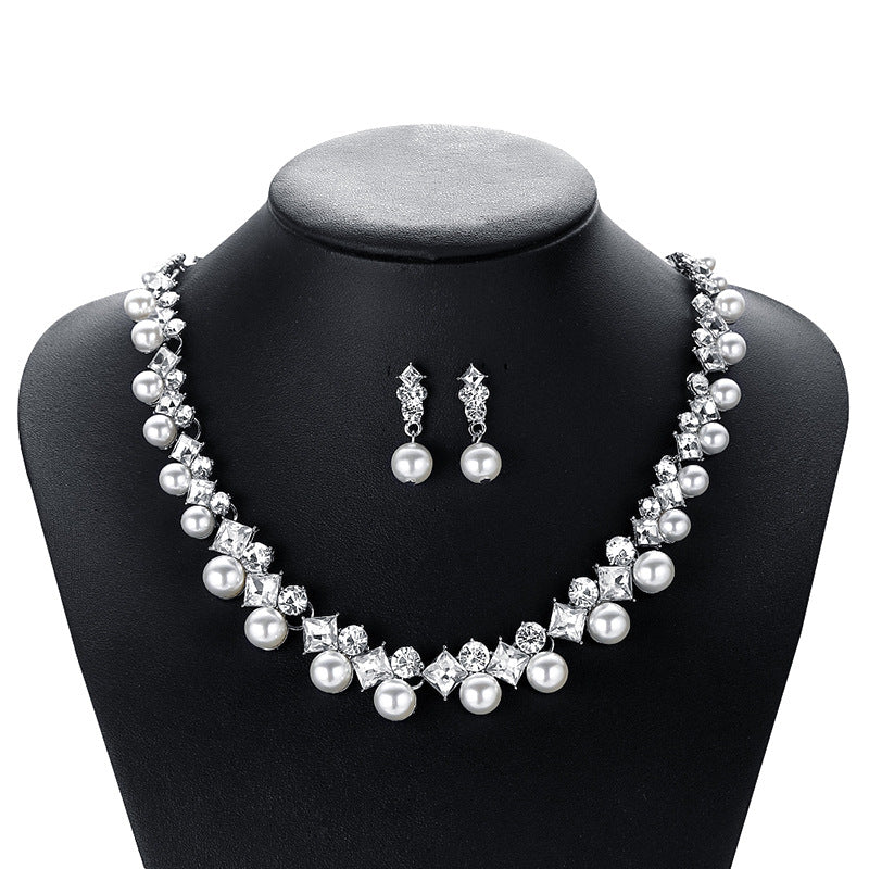 Floral Alloy Plated Wedding Necklace and Earrings Set for Women