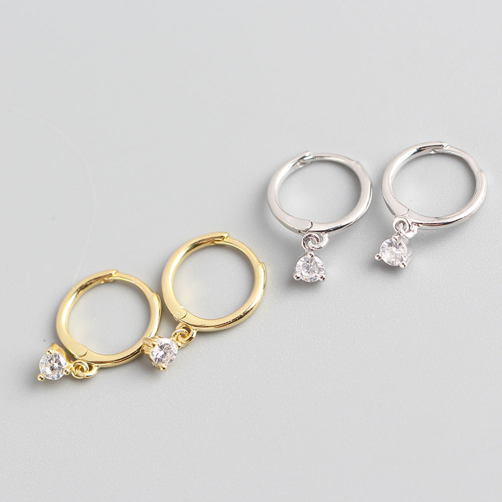 Orecchini a cerchio minimalisti da donna in argento sterling 925 con zirconi cubici geometrici rotondi intarsiati