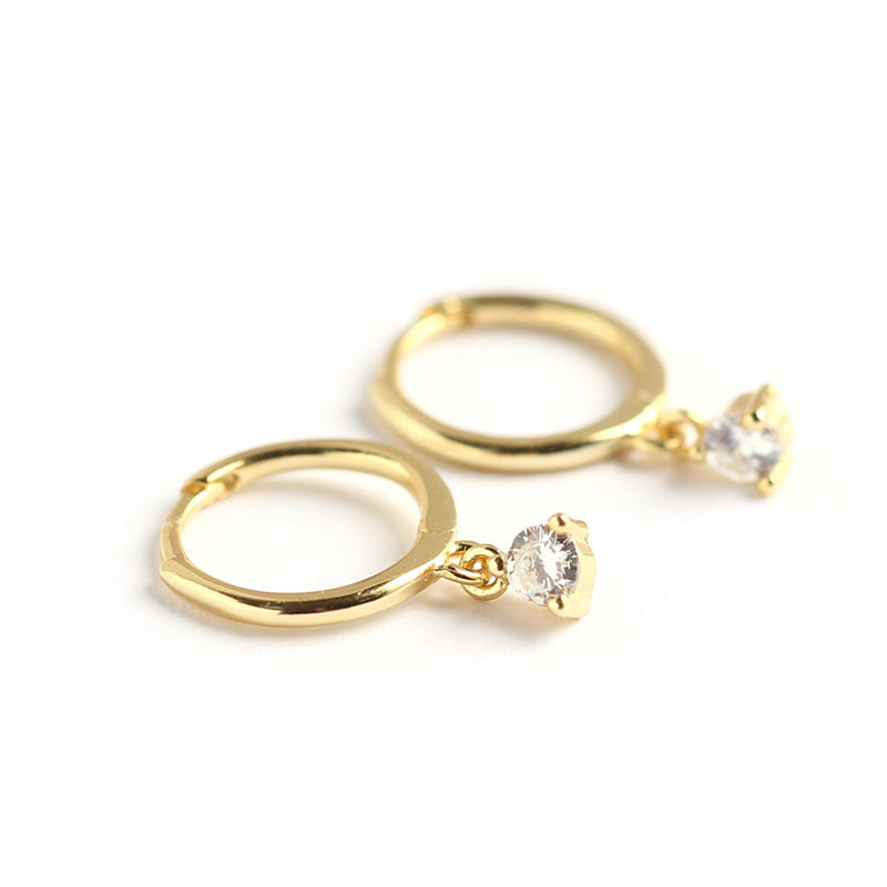 Orecchini a cerchio minimalisti da donna in argento sterling 925 con zirconi cubici geometrici rotondi intarsiati