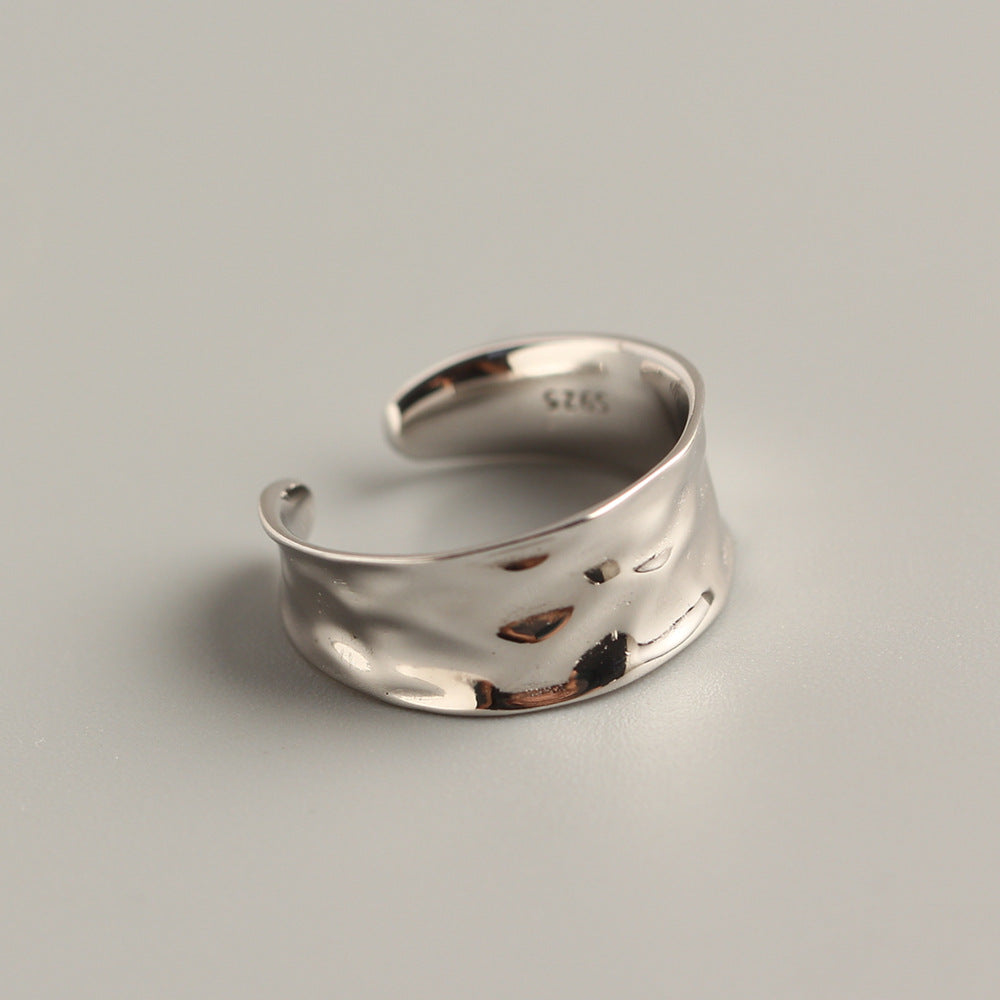 Anello minimalista da donna in argento sterling 925 lucido a fascia larga con forme geometriche
