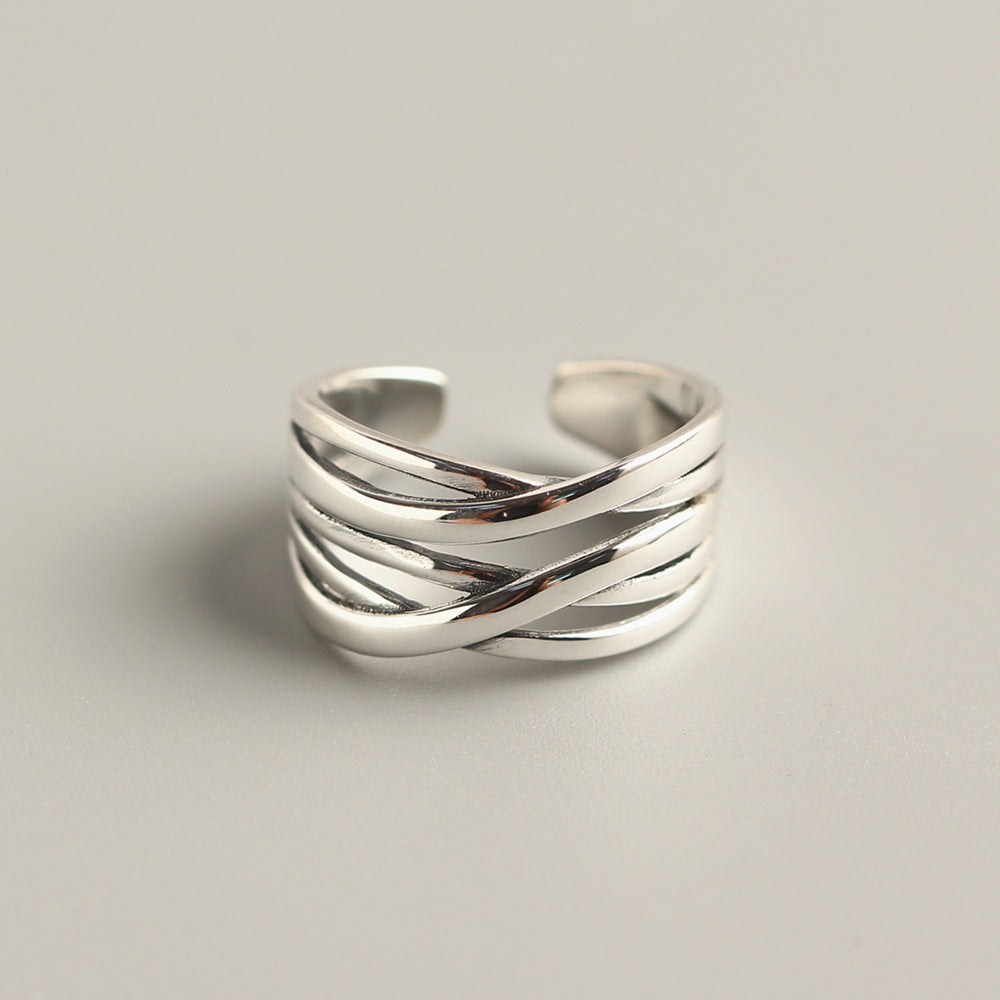 Anello da donna vintage in argento sterling 925 intrecciato geometrico