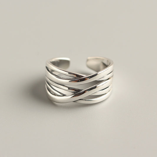 Anillo Tejido Geométrico de Plata de Ley 925 Vintage para Mujer