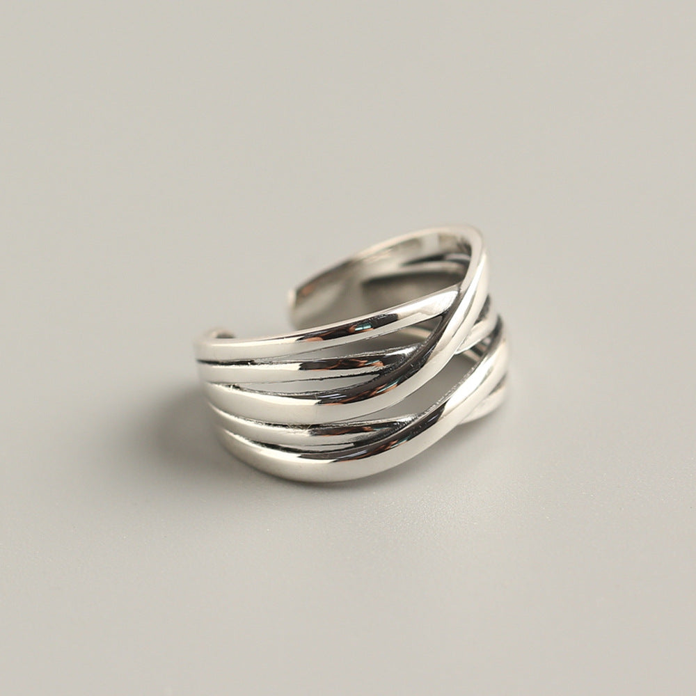 Anello da donna vintage in argento sterling 925 intrecciato geometrico