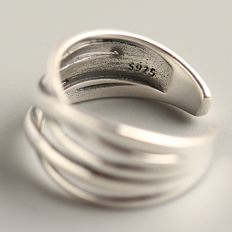 Anello da donna vintage in argento sterling 925 intrecciato geometrico