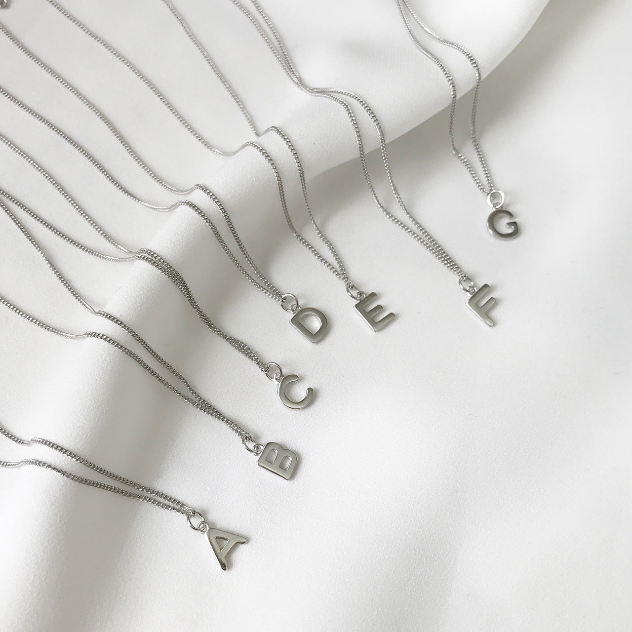 Minimalist 925 Sterling Silver Letter Geometric Pendant Necklace Serpentine Chain