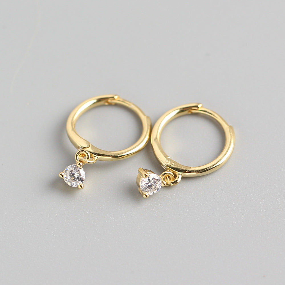 Orecchini a cerchio minimalisti da donna in argento sterling 925 con zirconi cubici geometrici rotondi intarsiati